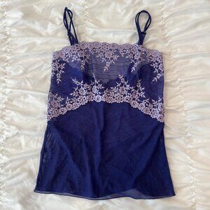 90s-2000s Style Wacoal Purple Sheer Lacy Floral Tank Top - Size Medium
